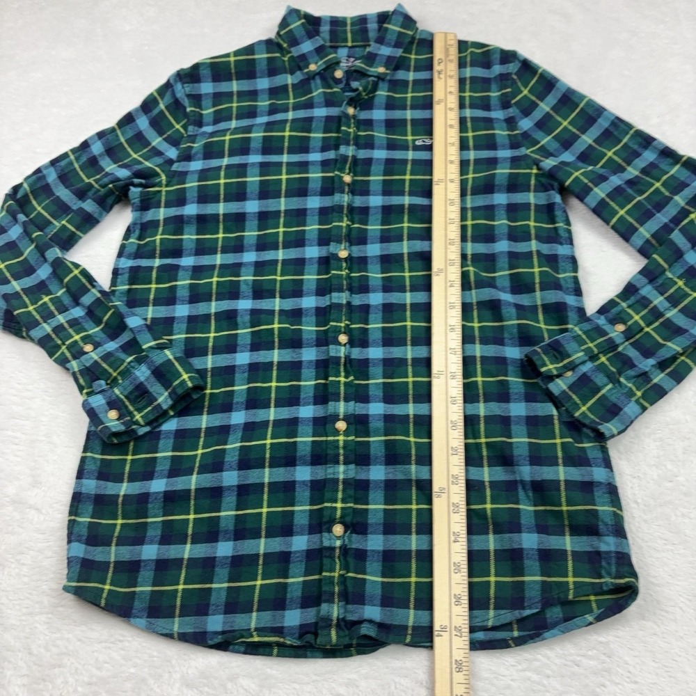 Vineyard Vines Button Up Shirt Youth XL Green Plaid Flannel Long Sleeve Collared - Picture 7 of 11